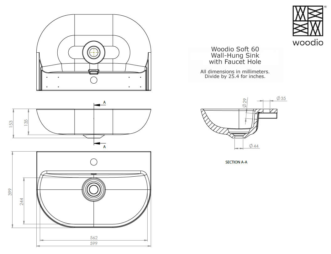 Woodio Soft60 Wall-Mount Sink in 10 Colors