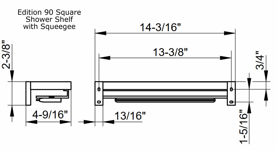 Keuco Edition 90 Square Shower Shelf, Optional Squeegee
