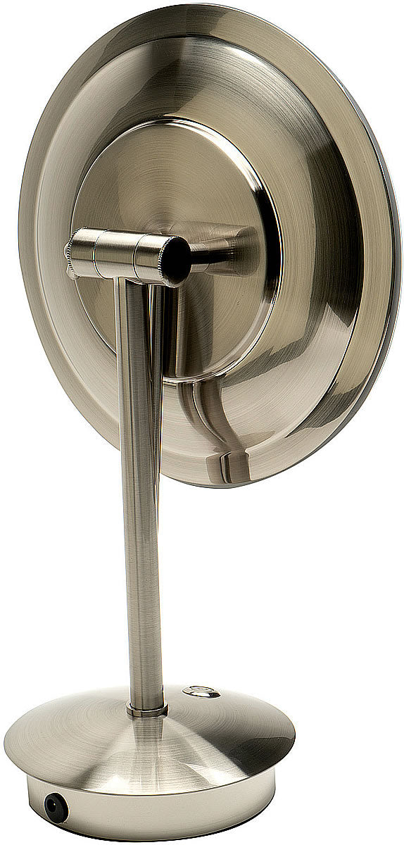 Rear view showing substantial swivel arrangement.  Brushed Nickel.