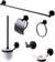 Matte Black.  Everything you need is included: Towel Bar, Soap Dish, Towel Ring, Covered TP Holder, Robe/Towel Hook, Toilet Brush Set