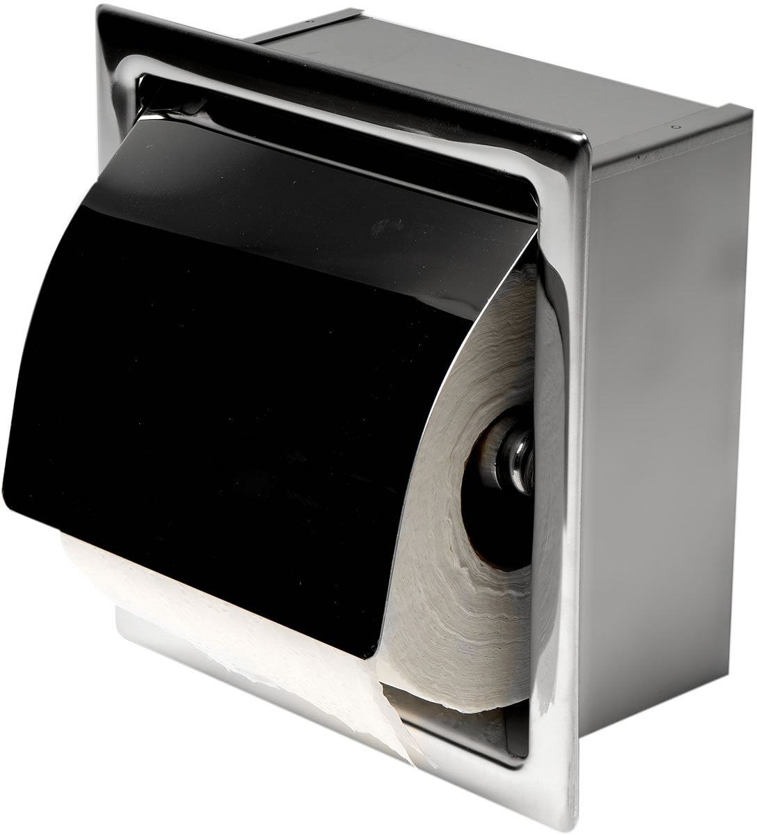 Recessed, covered, Toilet Paper Holder, Polished Stainless Steel