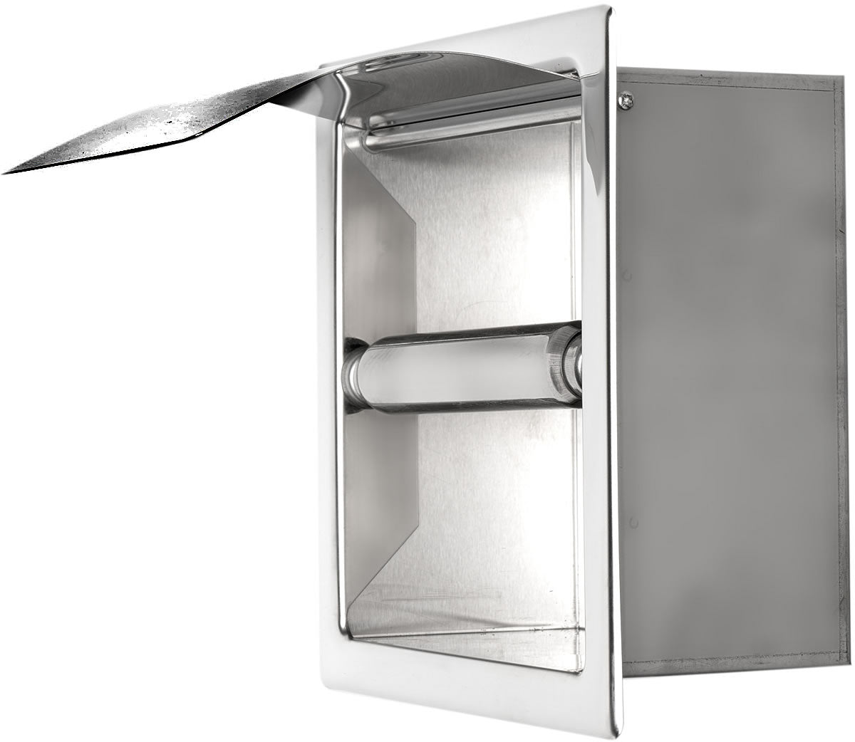 Recessed, covered, Toilet Paper Holder, Polished Stainless Steel
