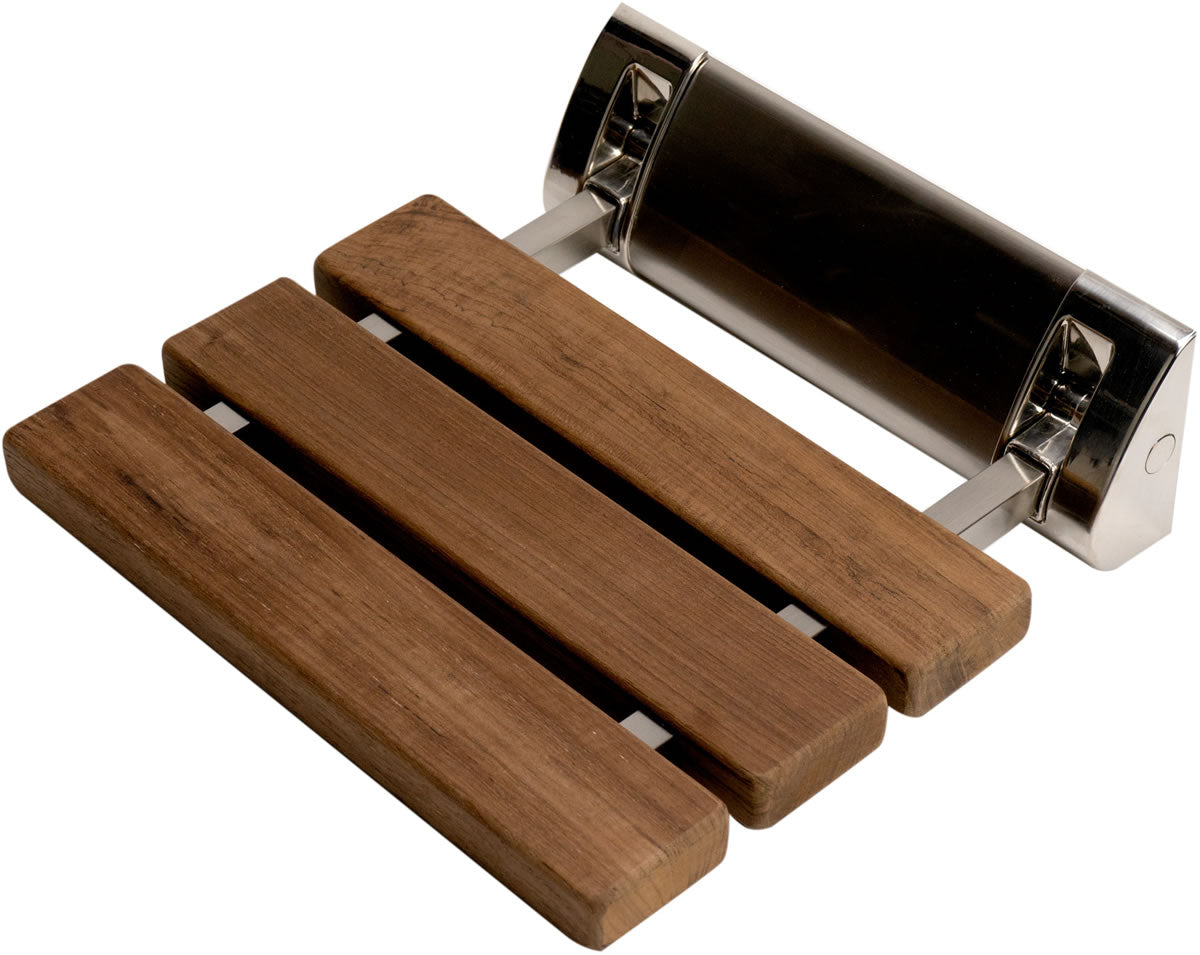 Alfi brand ADA Folding Teak Shower Seat with Accents in Polished Chrome or Brushed Nickel