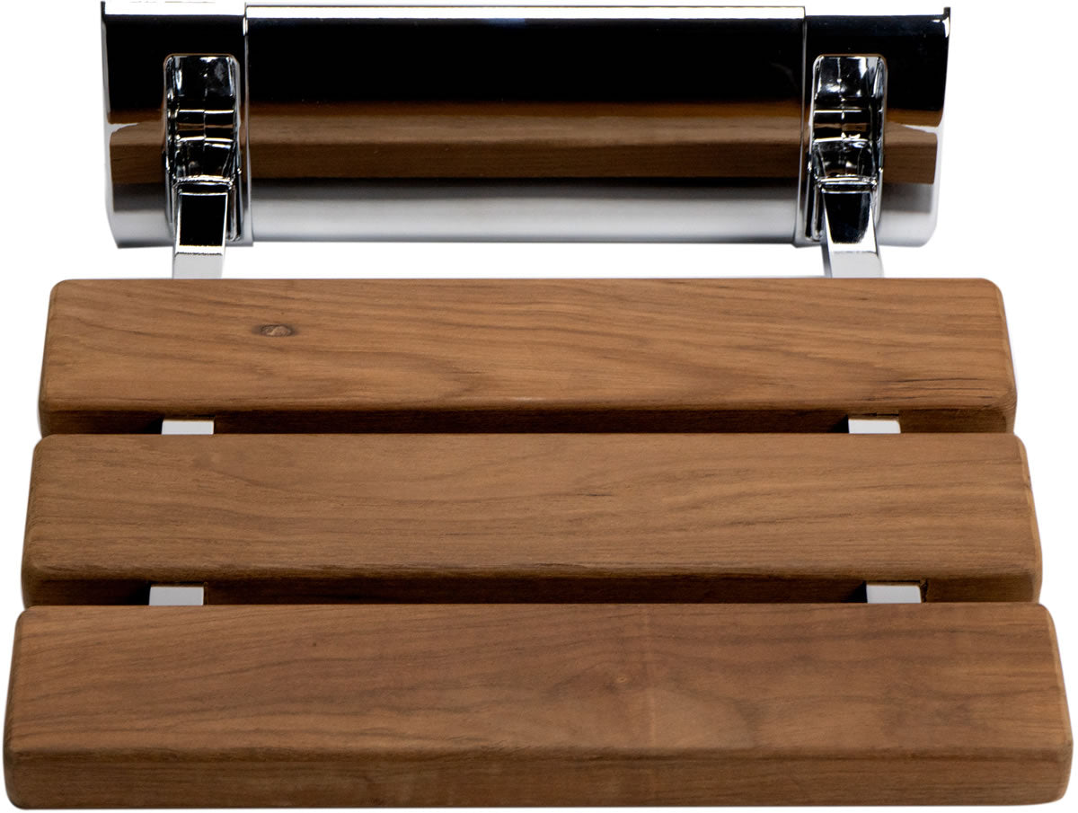 Alfi brand ADA Folding Teak Shower Seat with Accents in Polished Chrome or Brushed Nickel