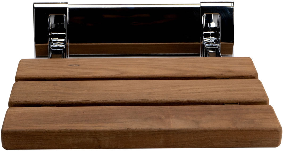 Alfi brand ADA Folding Teak Shower Seat with Accents in Polished Chrome or Brushed Nickel
