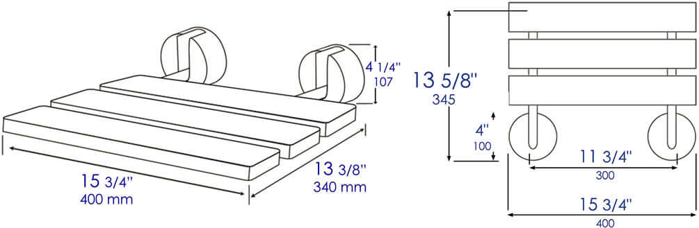 ADA Folding Teak Shower Seat 16" Wide, Accents in Polished Chrome or Brushed Nickel - Alfi Brand