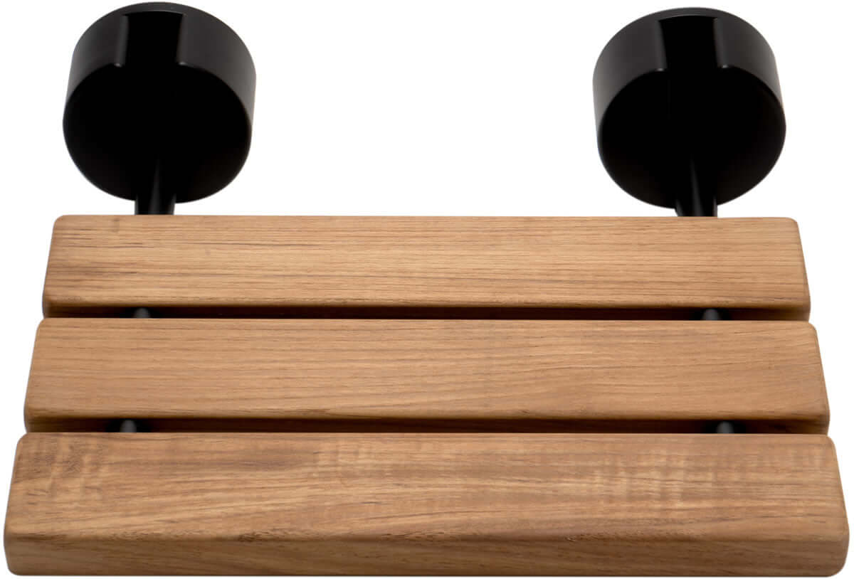 ADA Folding Teak Shower Seat 16" Wide, Accents finished in Matte Black - Alfi Brand