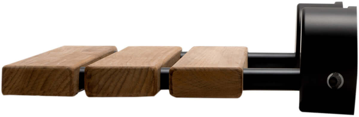 ADA Folding Teak Shower Seat 16" Wide, Accents finished in Matte Black - Alfi Brand