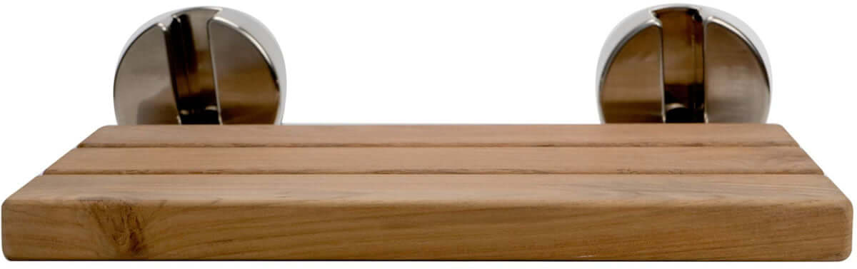 ADA Folding Teak Shower Seat 16" Wide, Accents in Polished Chrome or Brushed Nickel - Alfi Brand