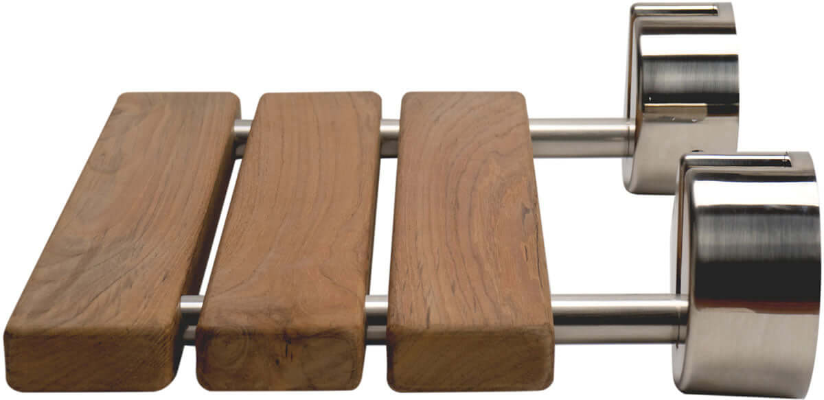 ADA Folding Teak Shower Seat 16" Wide, Accents in Polished Chrome or Brushed Nickel - Alfi Brand