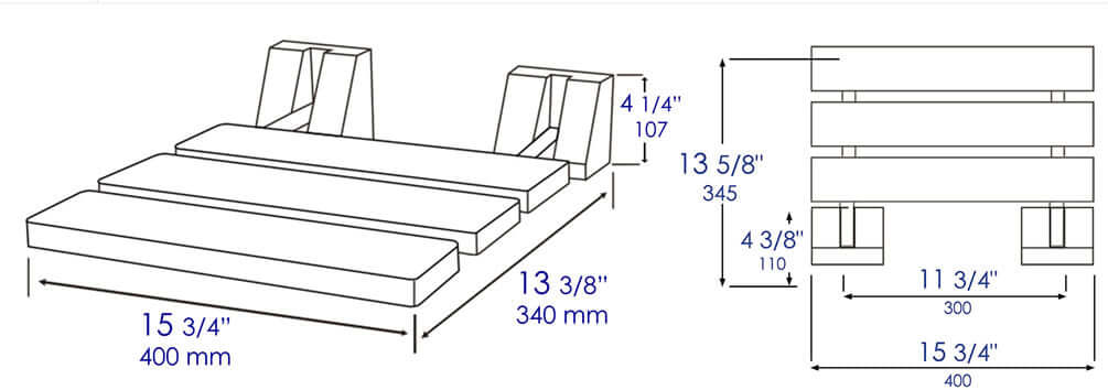 ADA Folding Teak Shower Seat 16" Wide, with Square Accents finished in Matte Black - Alfi Brand