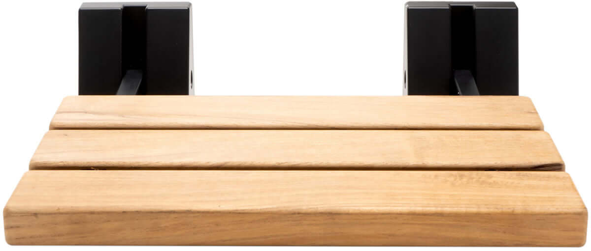 ADA Folding Teak Shower Seat 16" Wide, with Square Accents finished in Matte Black - Alfi Brand
