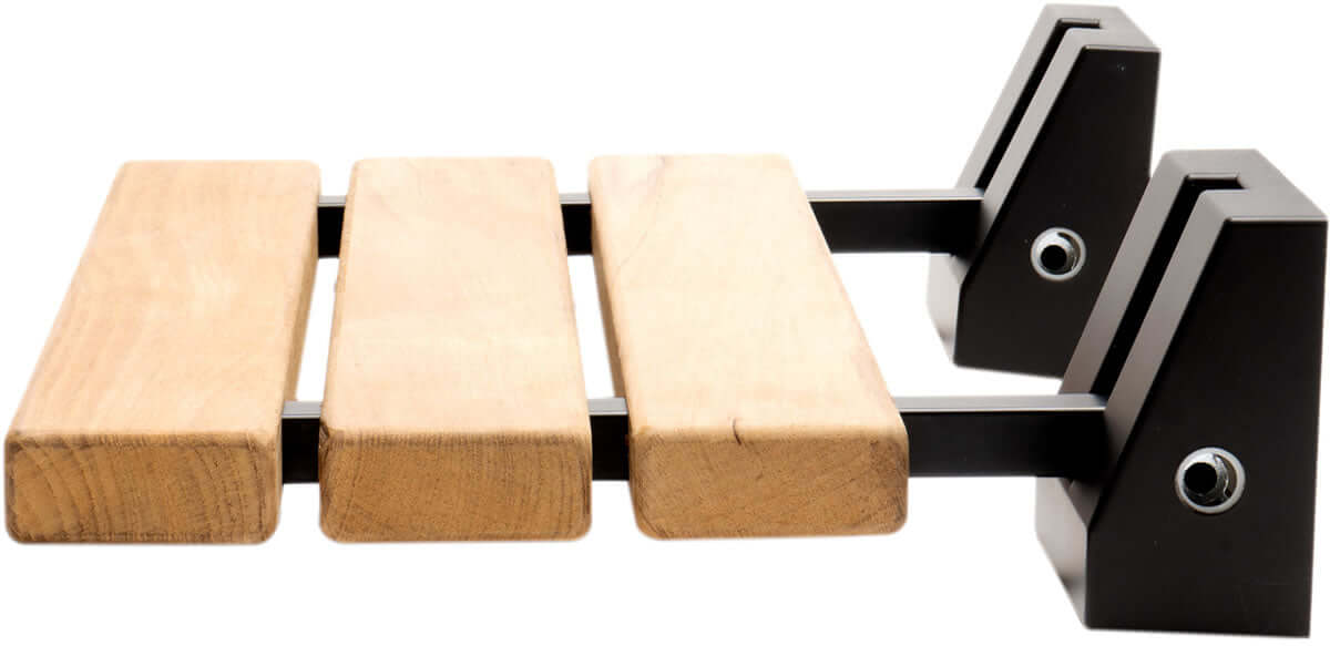 ADA Folding Teak Shower Seat 16" Wide, with Square Accents finished in Matte Black - Alfi Brand