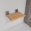 Alfi brand ADA Folding Teak Shower Seat 16" Wide, Square Pivots in Polished Chrome or Brushed Nickel