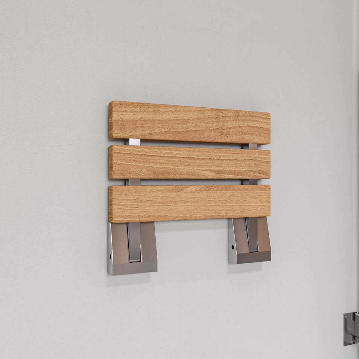 ADA Folding Teak Shower Seat 16" Wide, Square Pivots, Polished Chrome or Brushed Nickel - Alfi Brand