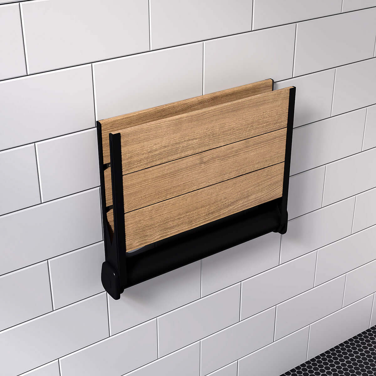 ADA Folding Teak Shower Seat 16" Wide with Back or Light Grey - Alfi brand