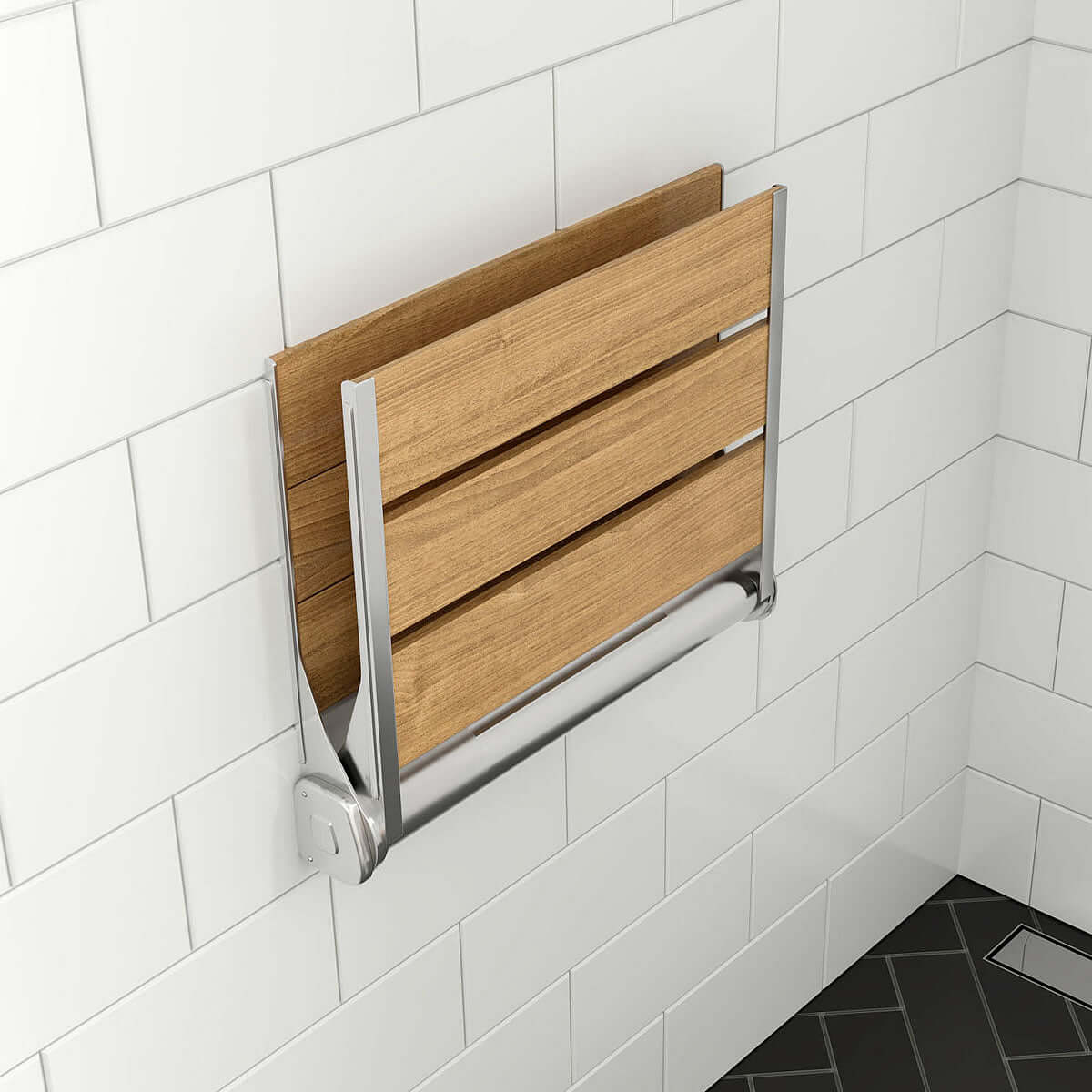 ADA Folding Teak Shower Seat 16" Wide with Back or Light Grey - Alfi brand