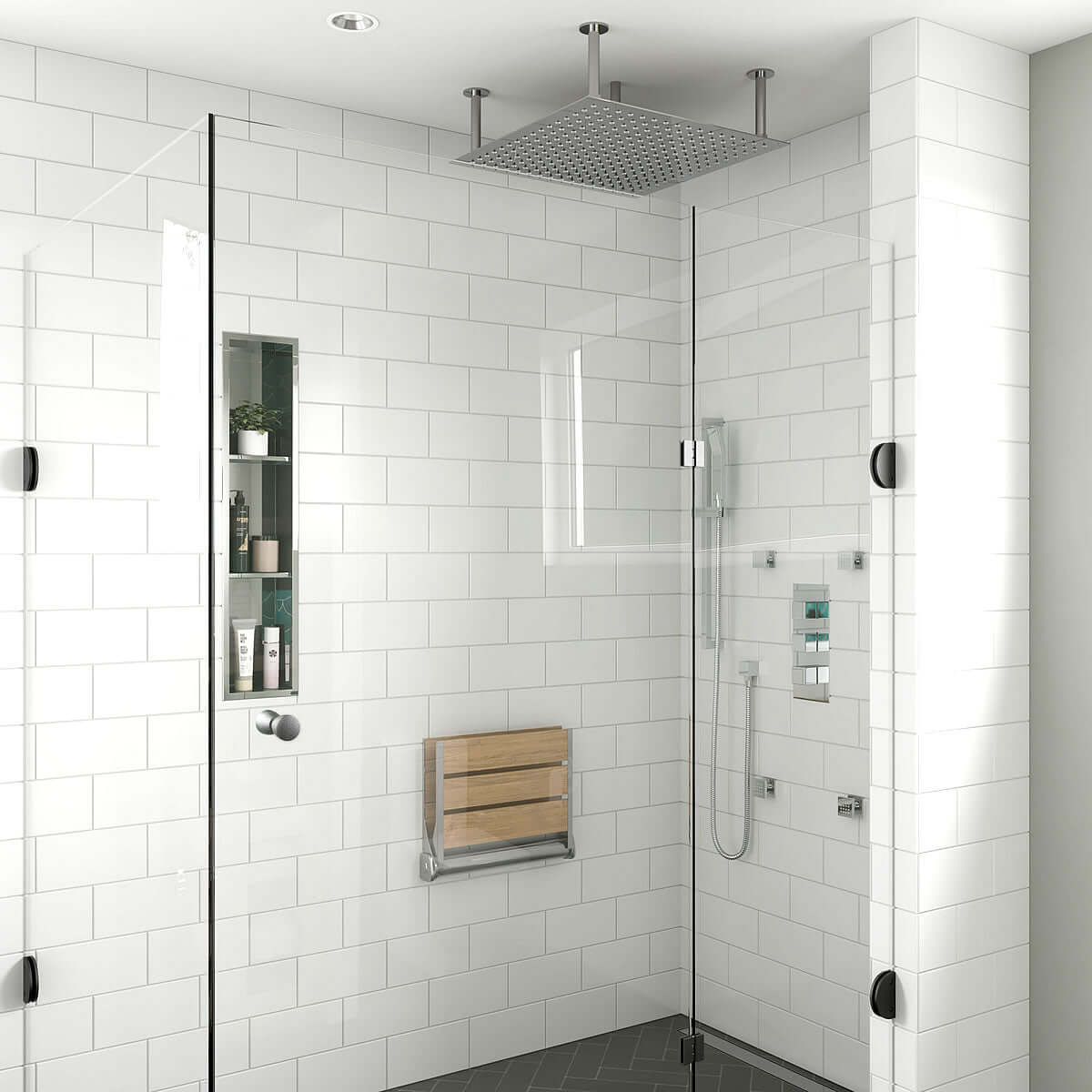 ADA Folding Teak Shower Seat 16" Wide with Back or Light Grey - Alfi brand