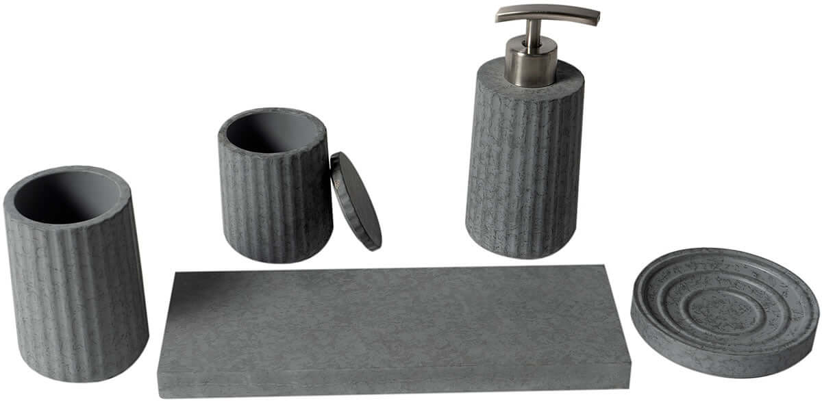 ABCO1001 5-Piece Solid Concrete Gray Matte Bathroom Accessory Set - Alfi brand