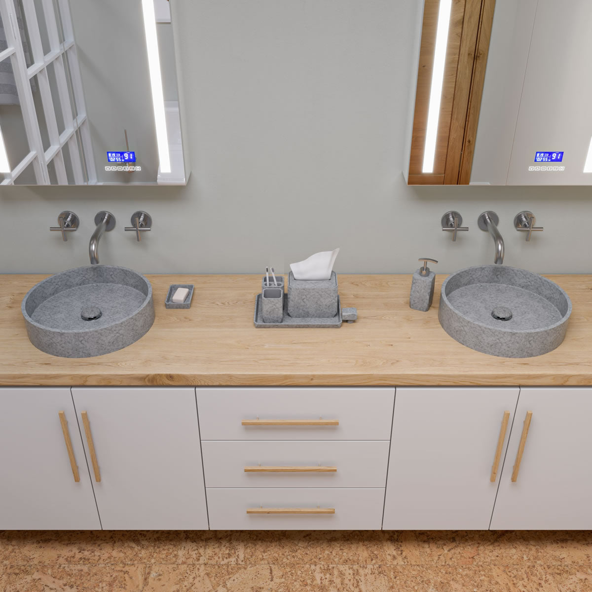 ABCO1023 7-Piece Solid Concrete Gray Matte Bathroom Accessory Set - Alfi brand - Perfect Makeup Mirrors
