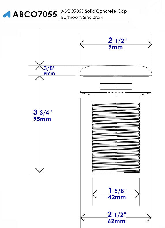 ALFI brand ABCO7055 Solid Concrete Gray Matte Cap Bathroom Sink Drain