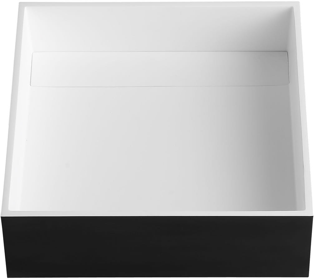Square Black & White Resin Bathroom Sink, drain cover in place