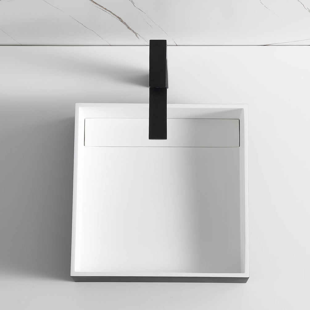 Square Black & White Resin Bathroom Sink, faucet not included.