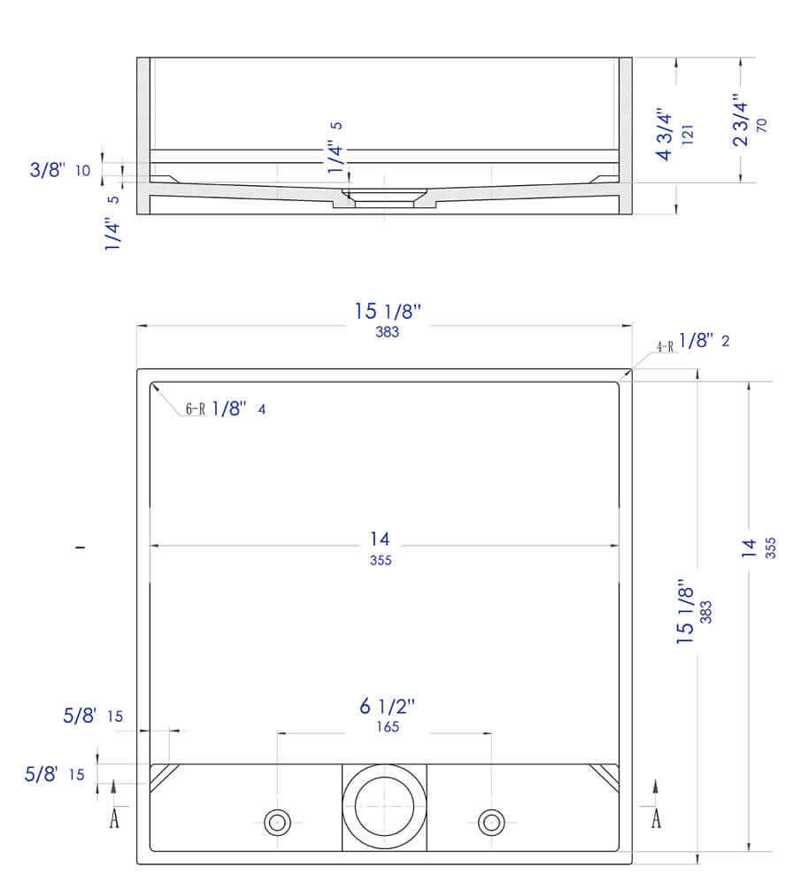 Dimensions - Square Resin Sink