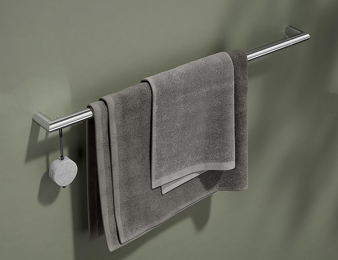 Keuco Reva towel bar in Polished Chrome, with integral hook, positioned at the rear of the bar - not visible from the front.