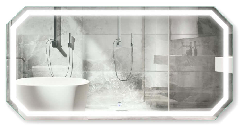 Krugg Tudor Octagon LED Bathroom Mirror with Dimmer and Defogger, 3 Sizes