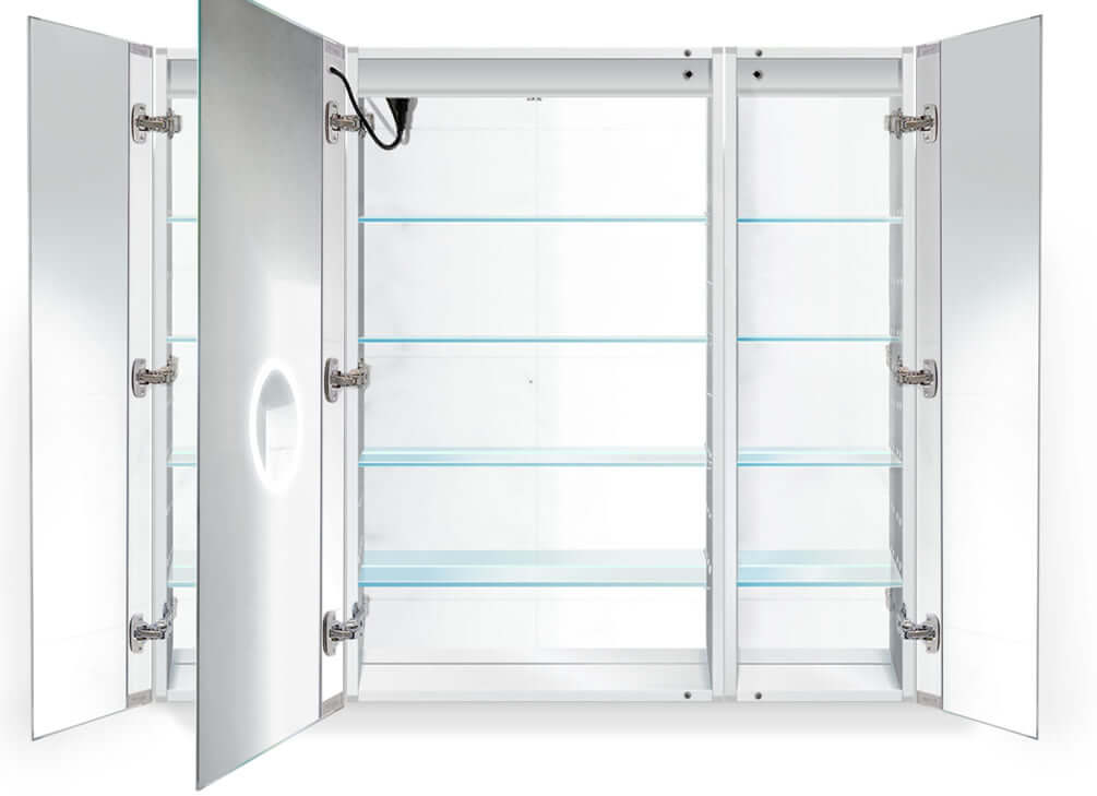 Krugg Svange 3-Door Medicine Cabinet, 2 left doors hinged at left.  42" High with 4 shelves.  36" High with 3 shelves.