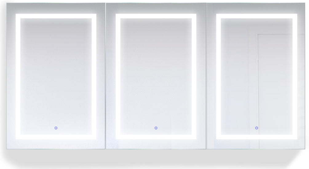 Svange Triple-Wide all doors LED lighted, each with 3x inset LED Makeup Mirror and Defogger.  72" x 42" High shown.
