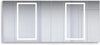 Svange Mega-6 96" x 42"shown.3 Doors open left, 3 open right.Two center doors on each side are LED illuminated with interior inset 3x Makeup Mirror