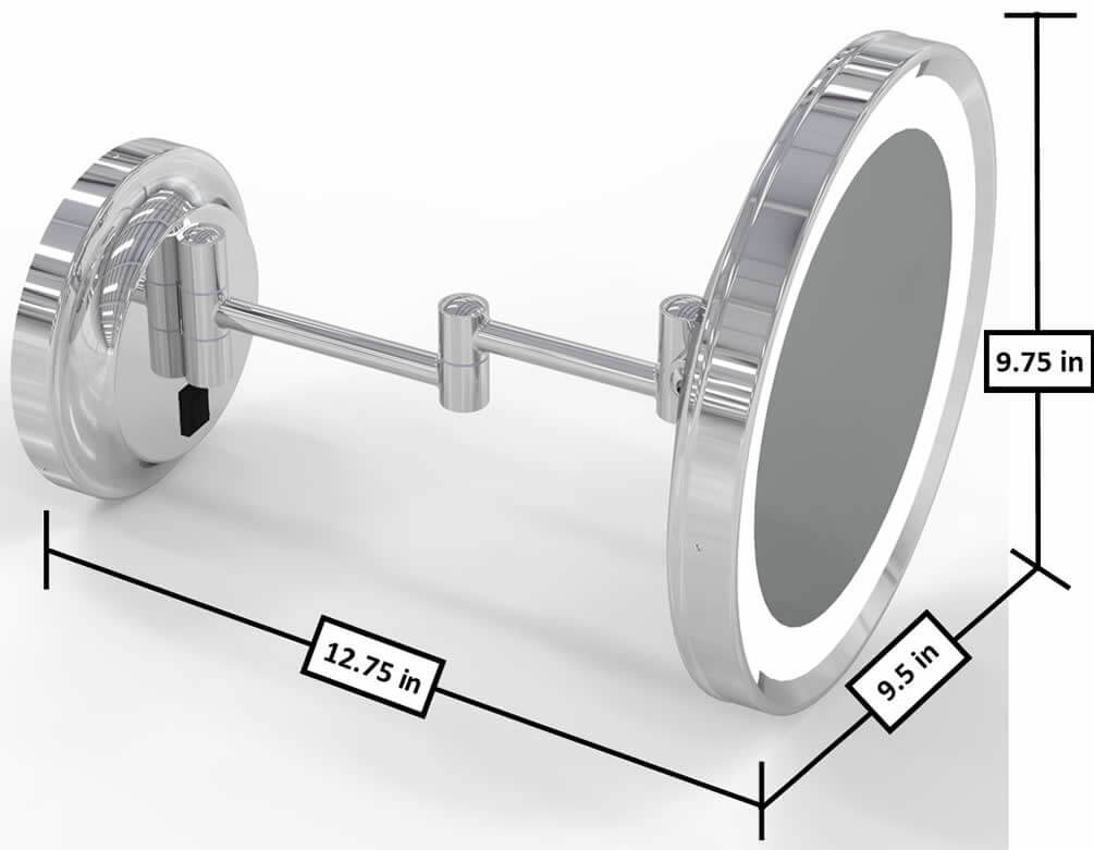 Dimensions  - extended.  Polished Chrome shown.