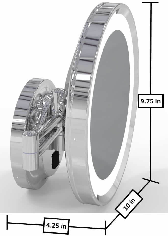 Dimensions  - retracted.  Polished Chrome shown.