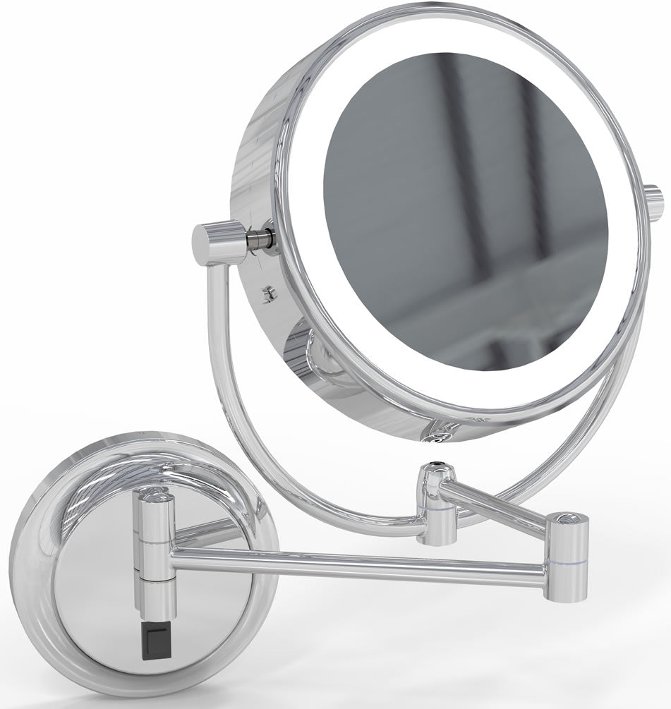 Hardwired 5x/1x Reversible Makeup Mirror, 3500K/5500K LEDs, Polished Chrome - Kimball & Young - Perfect Makeup Mirrors