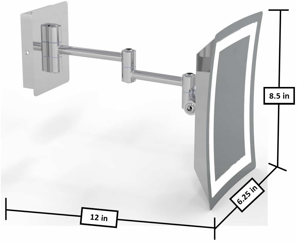 Dimensions  - extended.  Polished Chrome shown.