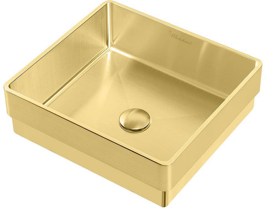 Whitehaus Noah Plus 15" Square Drop-In Stainless Steel Bathroom Sink with Center Drain