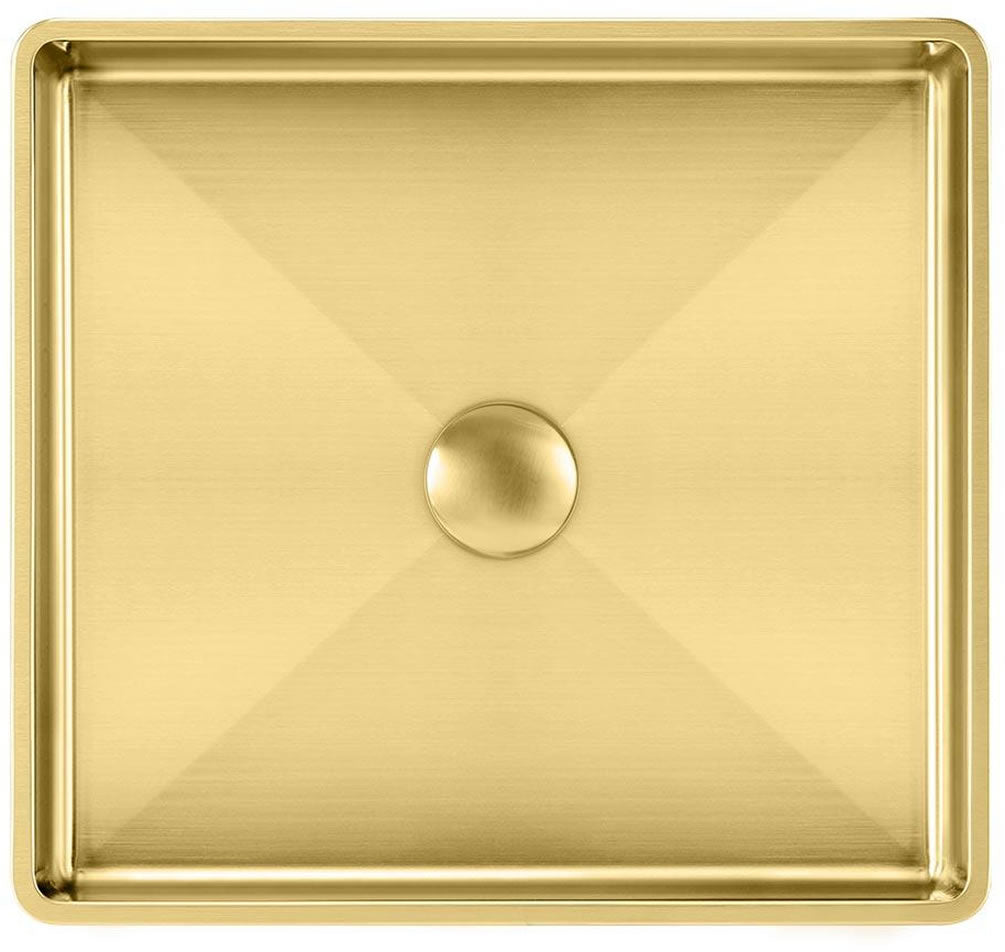 Whitehaus Noah Plus 15" Square Drop-In Stainless Steel Bathroom Sink with Center Drain