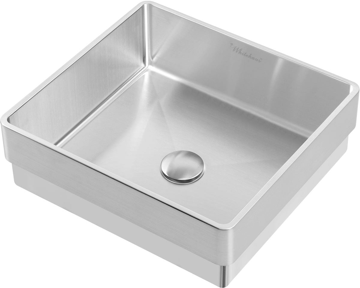 Whitehaus Noah Plus 15" Square Drop-In Stainless Steel Bathroom Sink with Center Drain