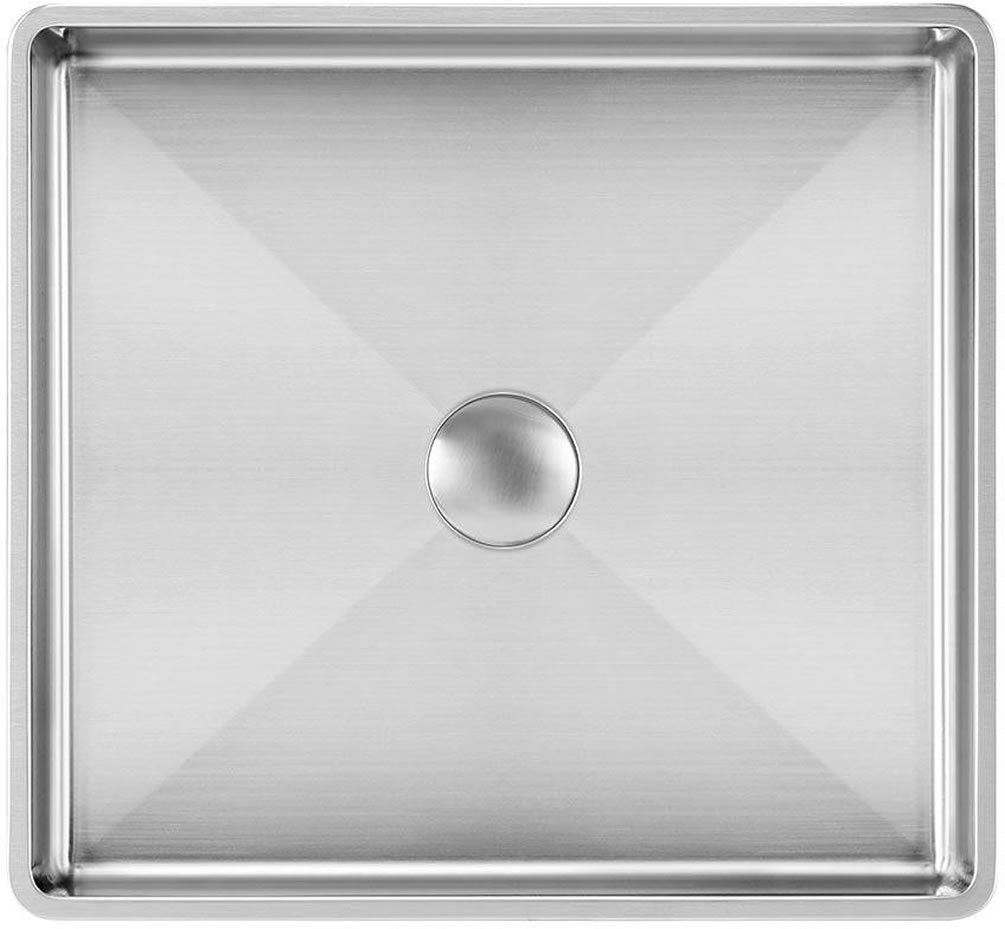 Whitehaus Noah Plus 15" Square Drop-In Stainless Steel Bathroom Sink with Center Drain