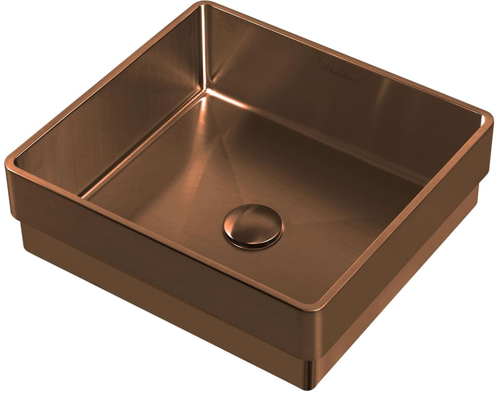 Whitehaus Noah Plus 15" Square Drop-In Stainless Steel Bathroom Sink with Center Drain