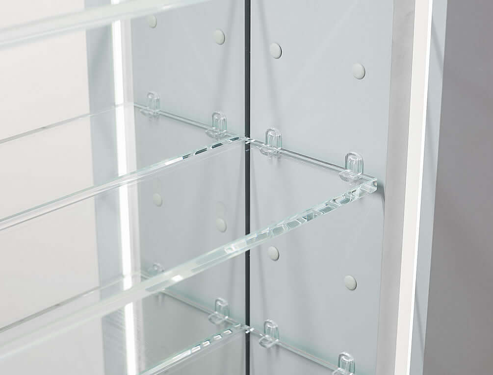 Adjustable 8mm (more than 1/4" thick) adjustable glass shelf detail.