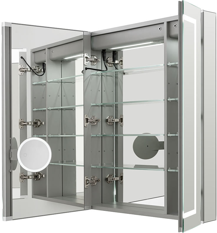 Royale PLUS 3-Door LED Cabinet 36" H, 36", 40", or 48" W with 3x Makeup Mirror - Aquadom - Perfect Makeup Mirrors