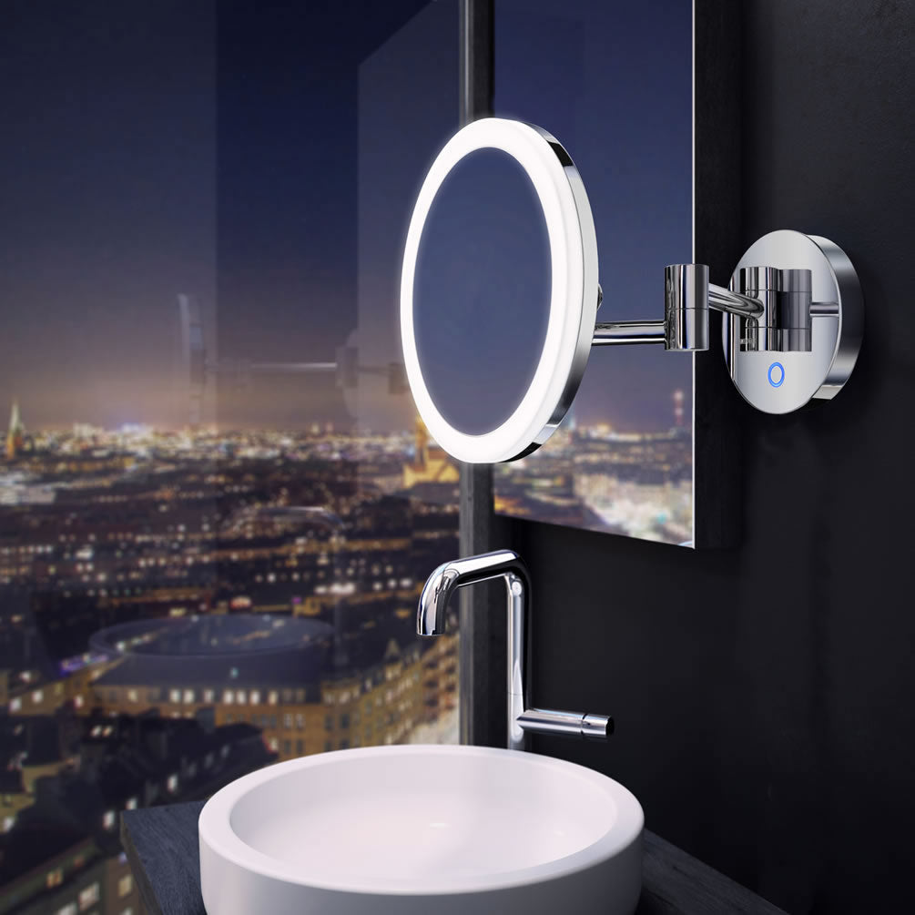 Smedbo 5x Battery Operated LED Makeup Mirror with Light - Wall-Mount Polished Chrome or Matte Black