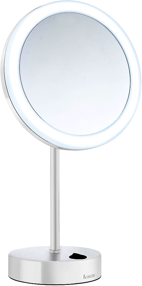 Smedbo 5x Free-Standing Battery Operated Makeup Mirror with Light - 3 Finishes