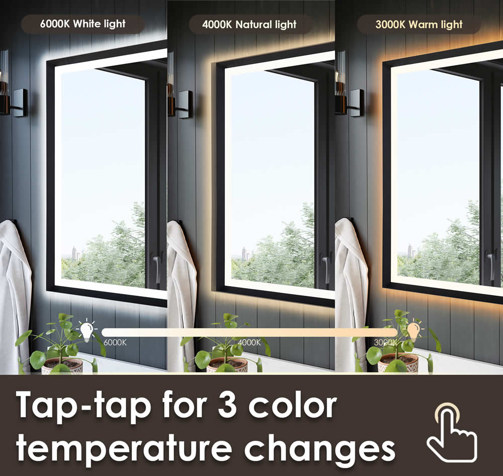 Touch sensor adjusts from 3,000k to 4,000k, to 6,000k.