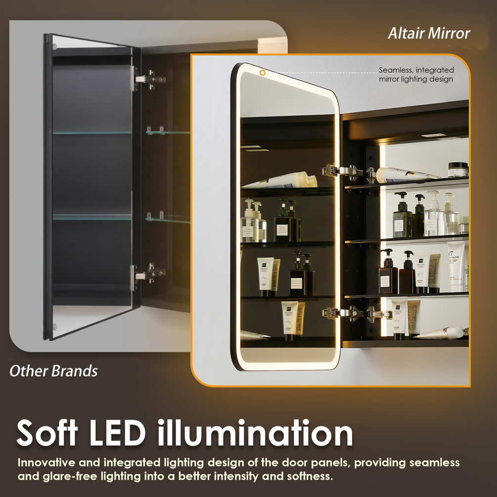 Ostaria 3-Door Mirrored LED Medicine Cabinet, Recess or Surface Mount - Altair Design - Perfect Makeup Mirrors