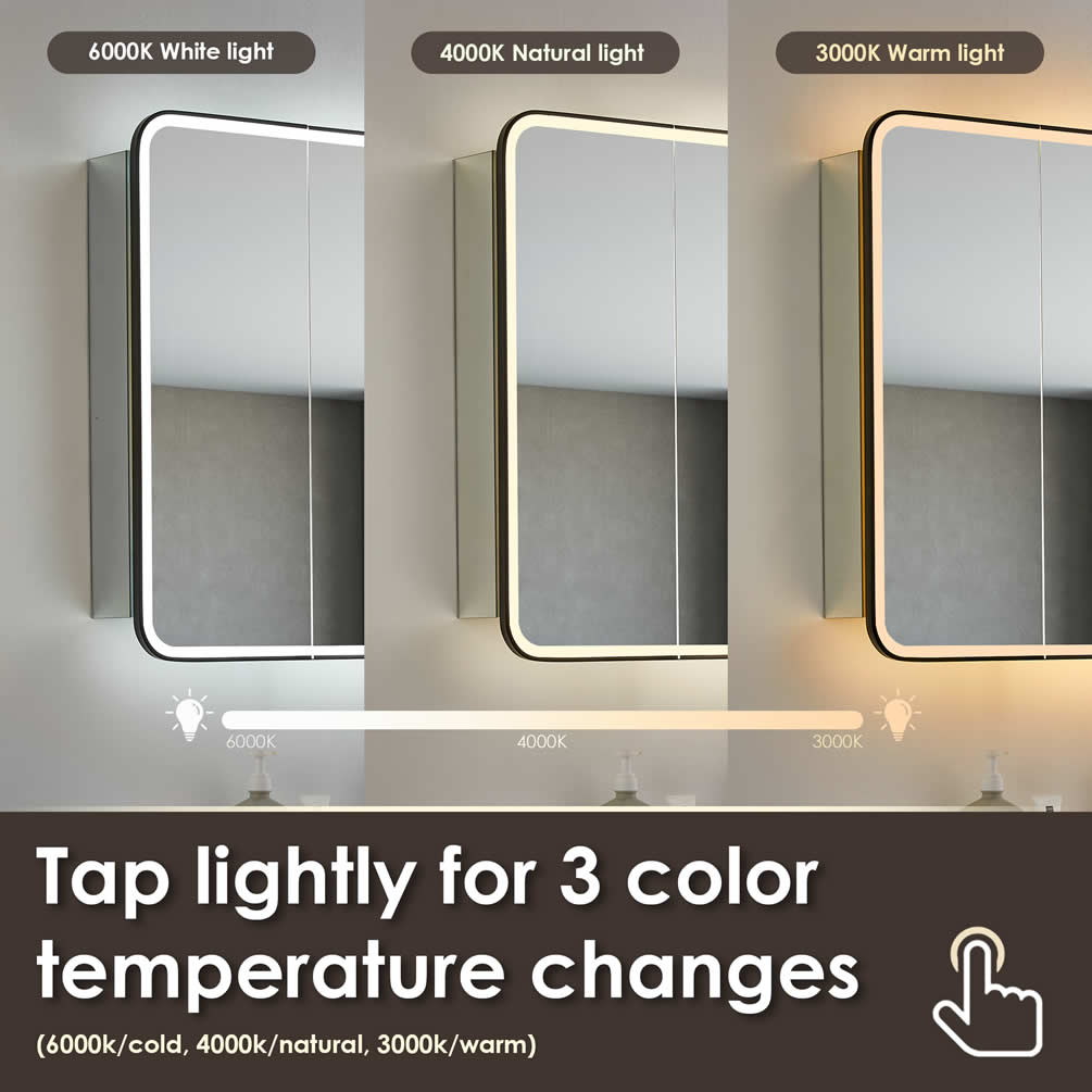 Ostaria 2-Door Mirrored LED Medicine Cabinet, Recess or Surface Mount - Altair Design - Perfect Makeup Mirrors