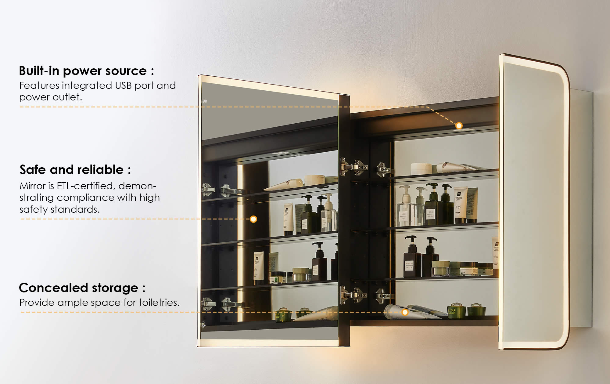 Altair Ostaria 3-Door Mirrored LED Surface-Mount/Recessed Medicine Cabinet